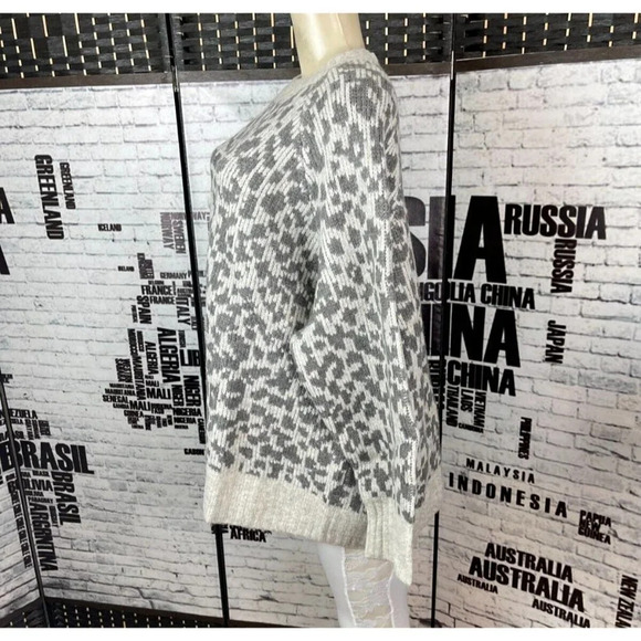 Old Navy Plus 4X Gray-Beige Animal Print Crew Neck Long Raglan Sleeve Sweater - Picture 5 of 6